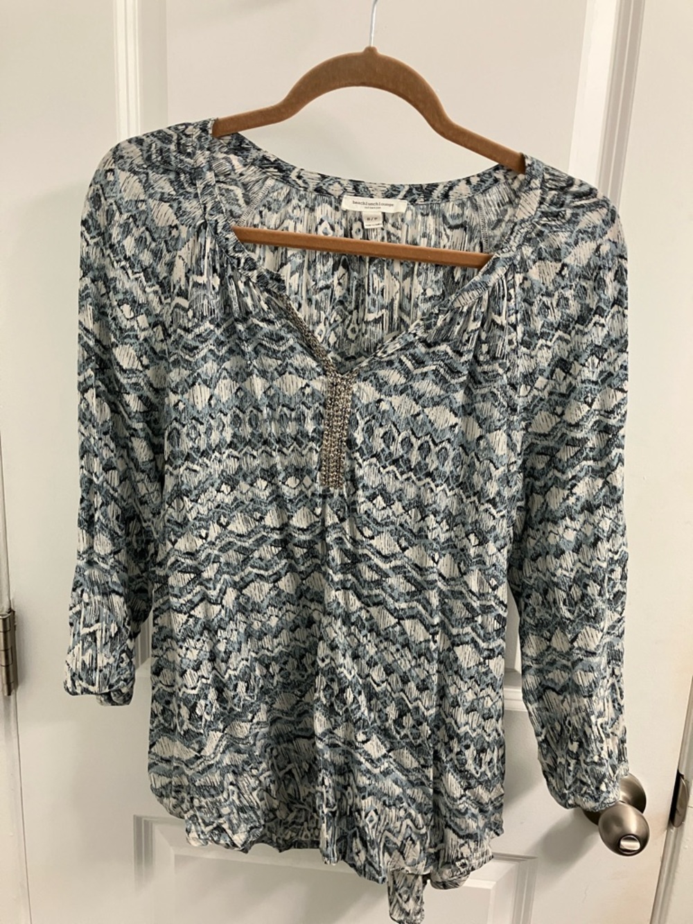 beachlunchlounge Blue and White Printed Peasant Blouse